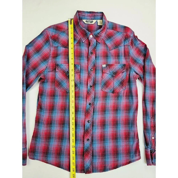 Salt Valley Size Medium Men's Red Black Blue Check Pearl Snap Long Sleeve Shirt - Picture 10 of 11